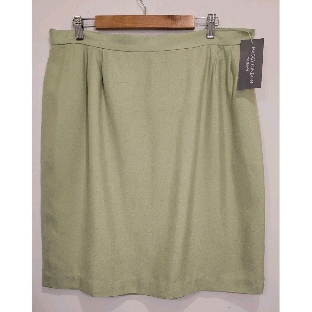 Maggy London Skirt Womens 22W Petite Sage‎ Green 100% Silk Textured Zip Up